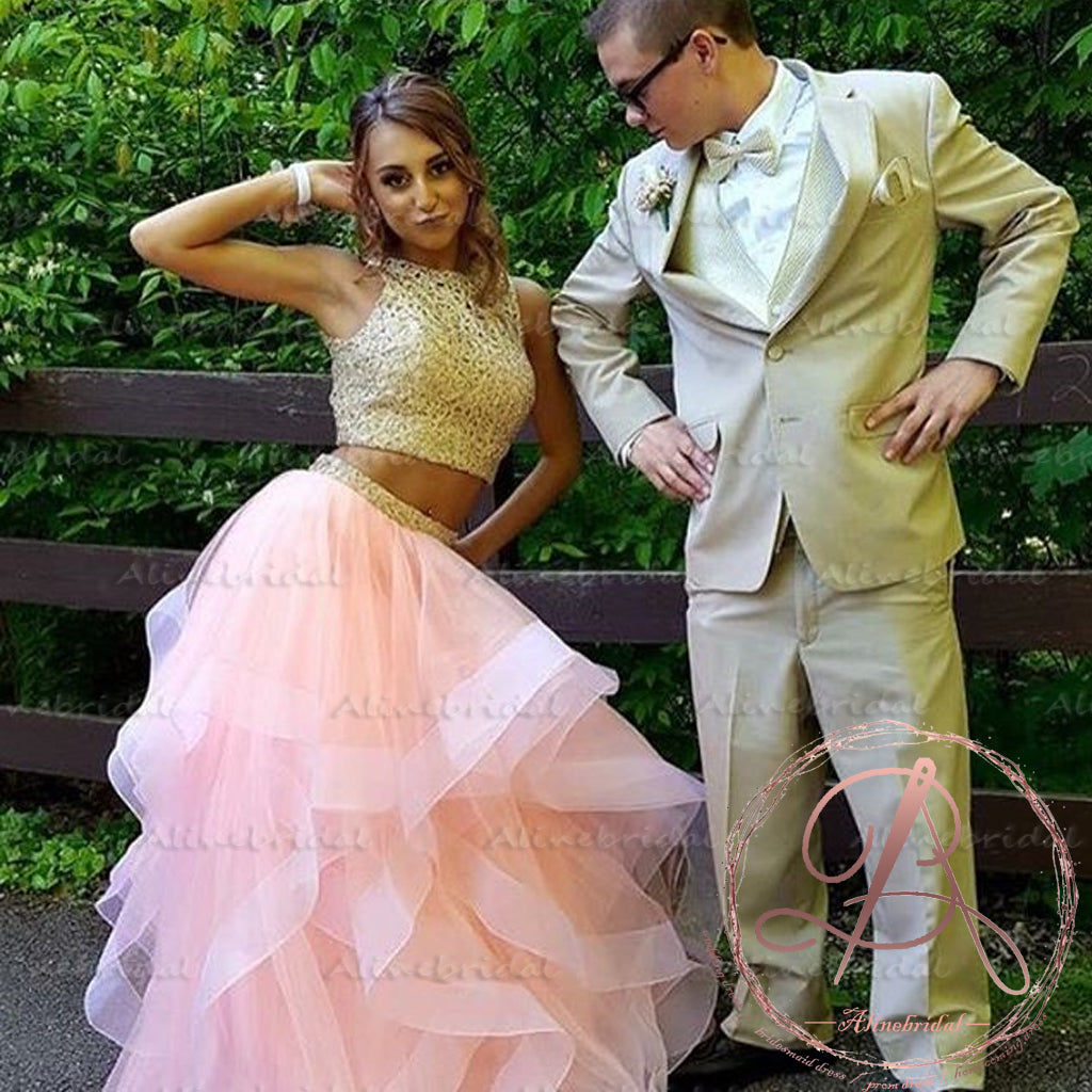 Pink and gold prom dresses 2025